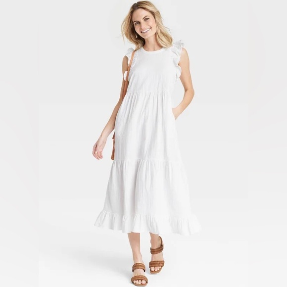 Women's Gauze Flutter Short Sleeve Midi Dress - Universal Thread X-Small - Picture 2 of 6